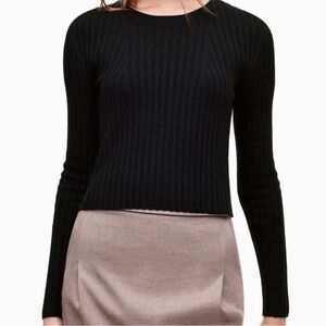 Aritzia Black Ribbed Crew Neck Sweater Wool blend